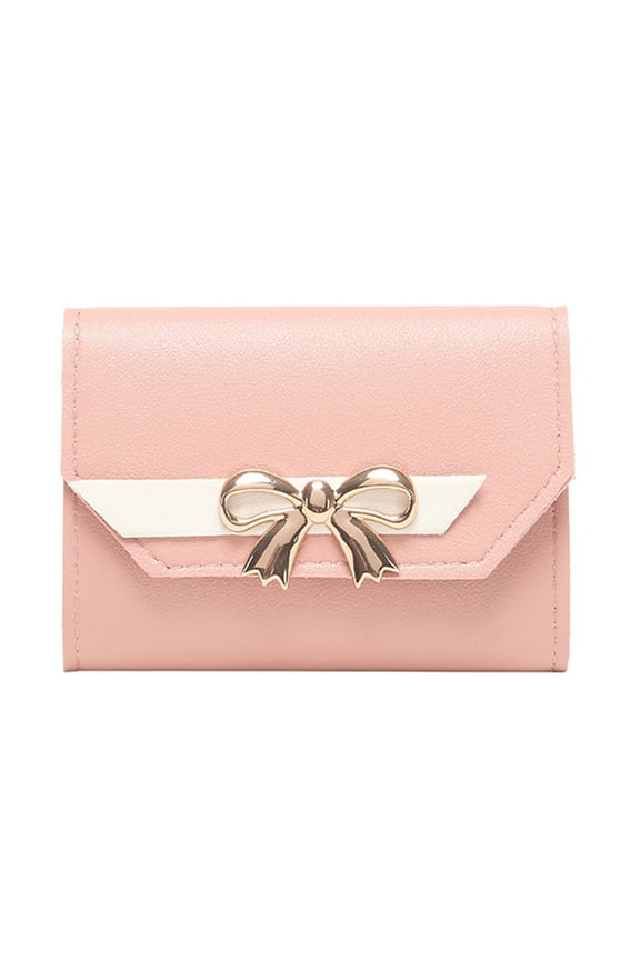 Stylish Women Bow Tie Hasp Short Wallet Purse with Multiple Card Slots and Phone Pocket Clutch Bag Pink,One Size