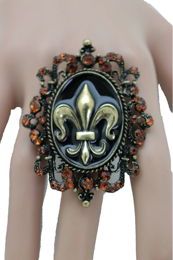 Stylish Women Gold Metal Fashion Ring Fleur De Lys French Flower Lily Wonderful