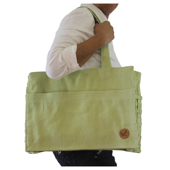 Stylish Women High-Density Jute-Cotton Tote Bag with Two Side Weaved Pockets