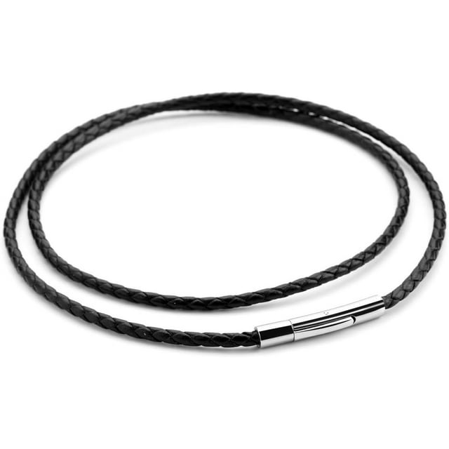 Stylish Women Men 3mm Black Leather Cord Necklace Stainless Steel