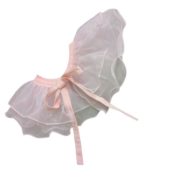 Stylish Women Pink Organza Detachable False Collar Double Layer Ruffled Shawl Wrap Capes for Collarless Shirt and Dress