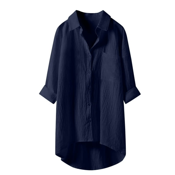 2025 Womens Relaxed Fit Solid Color Linen Blend Long Sleeve Shirt with Stand Collar and Button Front for Casual Comfort