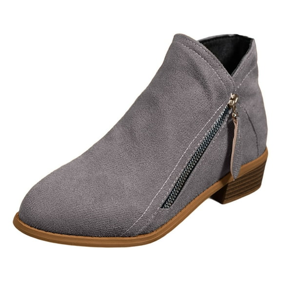 Xiaoxatg Stylish Women's Ankle Boots Casual Suede Pointed Toe Heels Side Zipper Comfortable Footwear for Daily Wear and Work 6 Grey