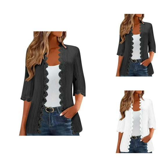 Stylish Women's Cardigan Hollow Out Lightweight Three Quarter Sleeve Casual Layering Jacket For Everyday Wear Cardigan Sweaters for Women
