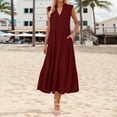 thumbnail image 1 of Stylish Women's Casual Dress For Home Travel And Shopping V Neck A Line With Flowy Design For Beach Vacations And Brunches Pleated Dress for Women Dresses Long Dress Casual for Women Midi Dress with, 1 of 5