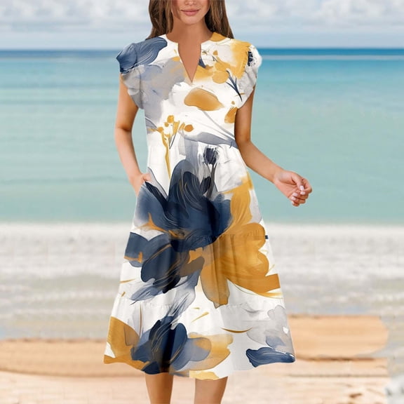 Stylish Women's Casual Dress For Outings And Home For Beach Wear Loose Fit With Floral Design Ideal For Spring Summer And Fall Easy Machine Wash Women Dressers Ruffled Wrap Dress Loose Dresses T Shirt