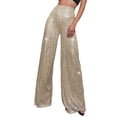 thumbnail image 1 of Stylish Women's Casual Sequined High Waist Wide Leg Flare Trousers with Sparkling Embellishments for Evening Party Outfits Elastic High Waisted Straight Leg Pull On Trousers, 1 of 6