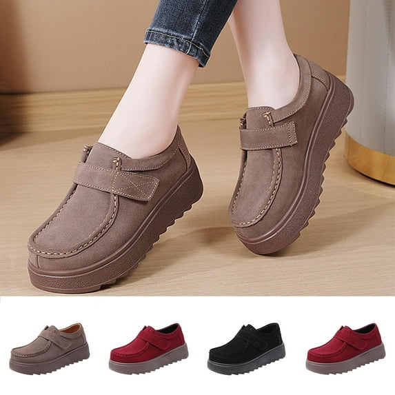 Stylish Women's Casual Shoes Comfortable Wedge Heel Solid Color Round Toe Thick-Soled Slip-On Shoes for Everyday Wear