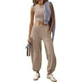 thumbnail image 1 of Women's Casual Tracksuit Set Cropped Top Sweatpants Outfit Comfortable Wear Stylish Two Piece Suit, 1 of 8
