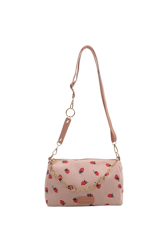 Stylish Women's Corduroy Crossbody Strawberry Bag With Chain Shoulder Purse Compact Travel Handbag For Everyday Use