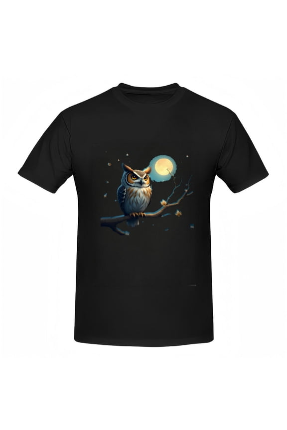 Stylish Women's Cotton Short Sleeve T-Shirt - Owl Design with Glowing Eyes & Moonlight Perfect for Nighttime Vibes