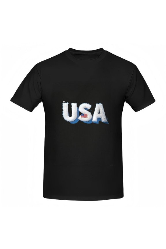 Stylish Women's Cotton Short Sleeve T-Shirt with 3D ' USA ' Cloud Design - Fluffy Textured Letters on White Background