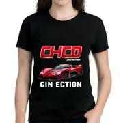 YIDUO Stylish Women's Cotton Short Sleeve T-Shirt with Bold Red ' CHCO ' Text Red Sports Car Graphic and ' Jestruition ' Design