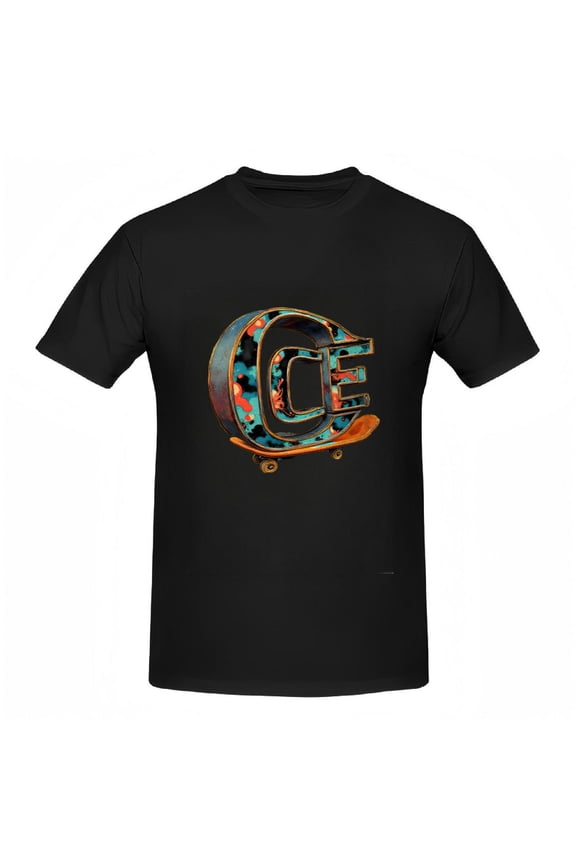 Stylish Women's Cotton Short Sleeve T-Shirt with Colorful ' C ' Design & Skateboard Graphic - Modern & Playful Tee