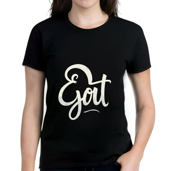 Stylish Women's Cotton Short Sleeve T-Shirt with Cursive Design and Heart Shape - Black Tee Top