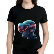 YIDUO Stylish Women's Cotton Short Sleeve T-Shirt with Futuristic Circuitry Pattern Design - Aesthetic Colors