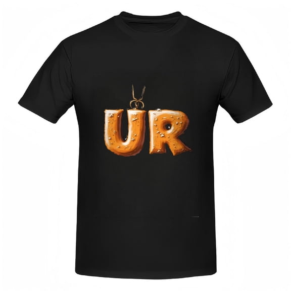 Stylish Women's Cotton Short Sleeve T-Shirt with Gingerbread-Inspired ' UR ' Graphic Design Textured Orange Letters & Decorative