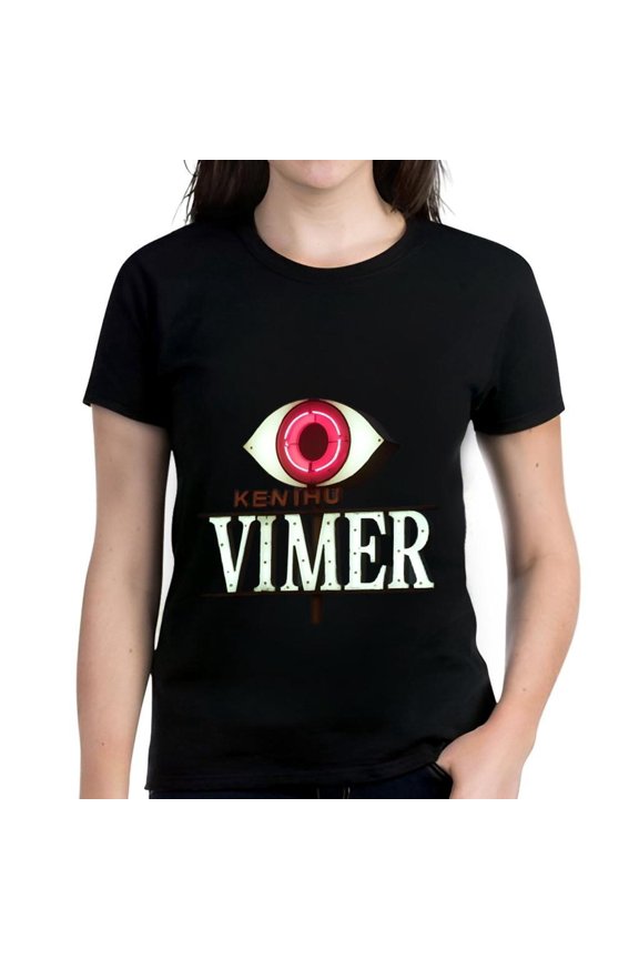 Stylish Women's Cotton Short Sleeve T-Shirt with Graphic Eye Design & " KENTHU VIMER " Text - Black