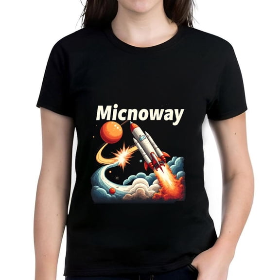 Stylish Women's Cotton Short Sleeve T-Shirt with Rocket Design Theme Perfect for Space Lovers