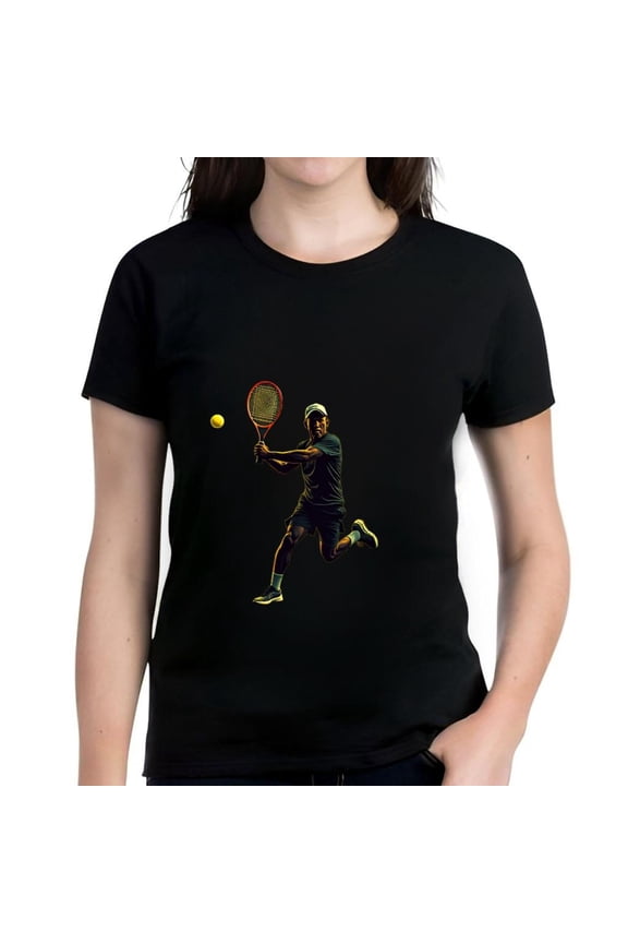 Stylish Women's Cotton Short Sleeve T-Shirt with Tennis Player Graphic Design - Athletic Vibe Perfect for Sports and Casual Wear