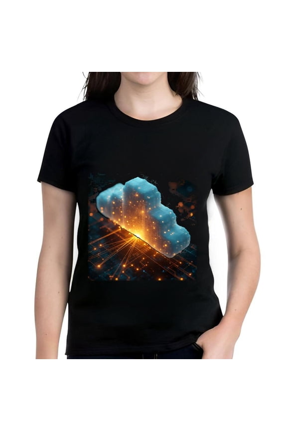 Stylish Women's Cotton Short Sleeve T-Shirt with Unique Cloud Pattern Design and Board Motif Perfect for Tech Lovers
