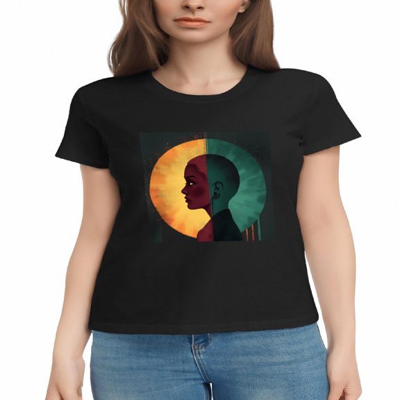 Stylish Women's Cotton Short Sleeve T-Shirts with Vibrant Dual - Tone Profile Design - Modern Orange & Teal Contrast Tee Tops
