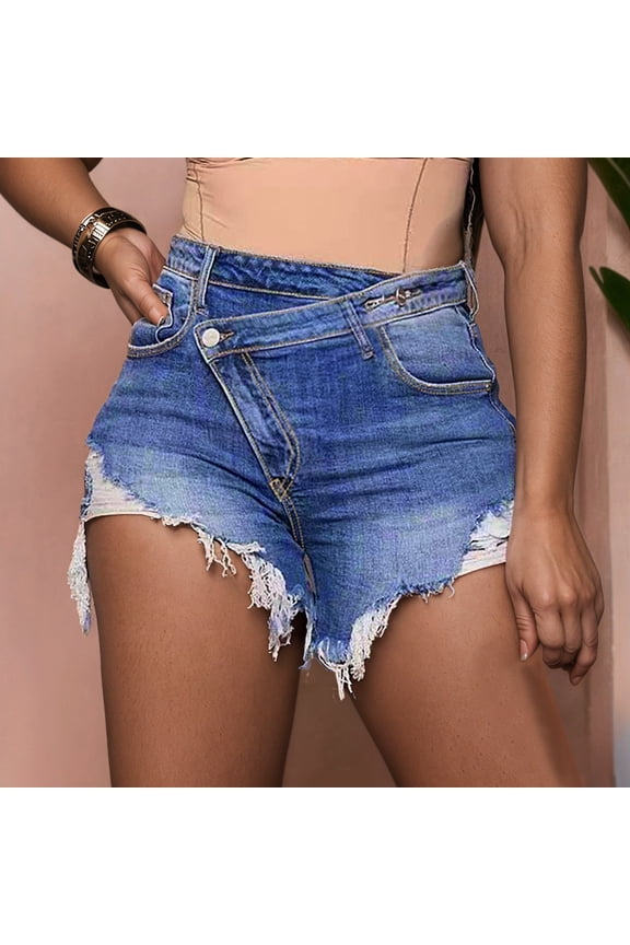 Stylish Women's Denim Shorts With High Waisted Design For Daily Casual Wear Irregular Hemline Summer Wardrobe Tailored Fit High Waist Jean Shorts for Women Skirt Shorts for Women plus Size Womens