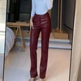 thumbnail image 1 of Stylish Women's Fashion Leather Wide Leg Flared Pants with Button Pockets for Trendy Winter Outfits, 1 of 7