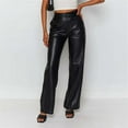 thumbnail image 1 of Stylish Women's Fashion Leather Wide Leg Flared Pants with Button Pockets for Trendy Winter Outfits, 1 of 7