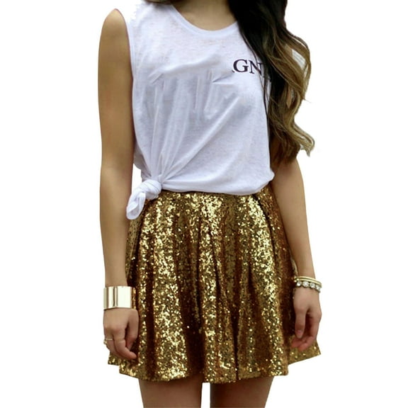 Stylish Women's High Waist Pleated Short Skirt with Loose Sequin Design for Trendy Fashionista