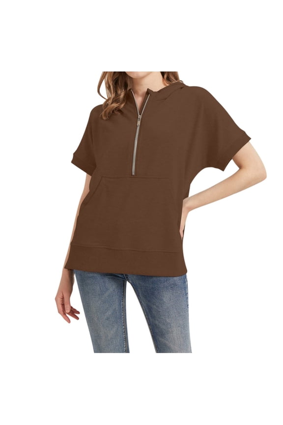 Women's Fashion Casual Short Sleeve Hoodie Top Solid Color Lightweight Comfortable Pullover Sweatshirt for Everyday Wear