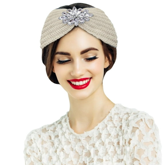 Stylish Women's Knitted Headband for Winter - Warm Turban Style Accessory with Rhinestone Knot for Casual Wear and Parties
