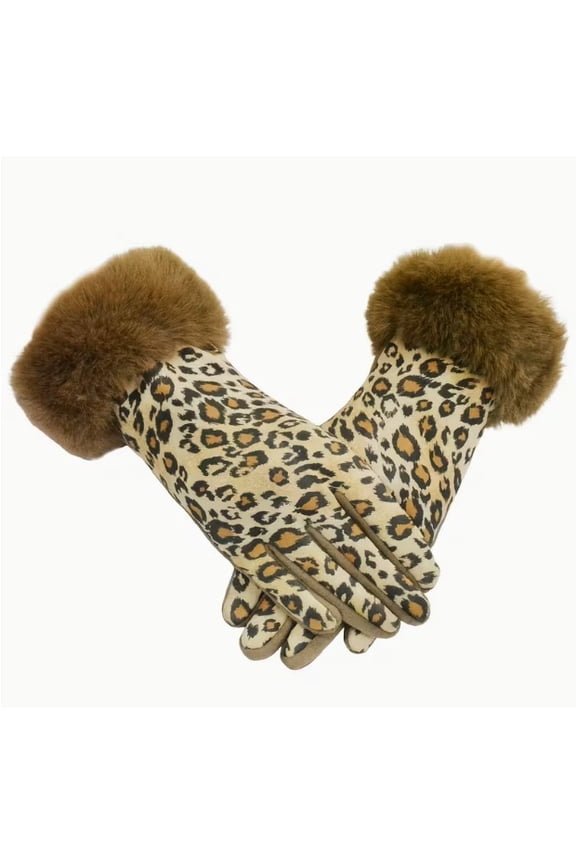 Stylish Women's Leopard Print Burr Gloves - One Size Fits All - Warm, Windproof & Coldproof for Winter Outdoor Sports