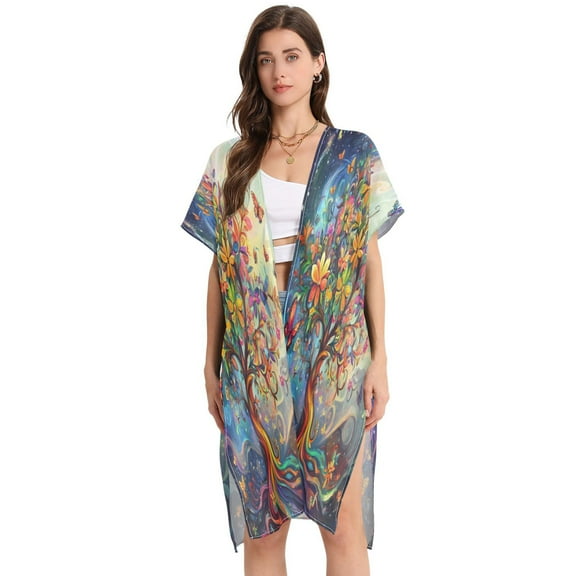 Stylish Women's Long Beach Cover-Up Swimwear Cover Ups Lightweight Resort Chic for Pool, Cruise A Whimsical Tree