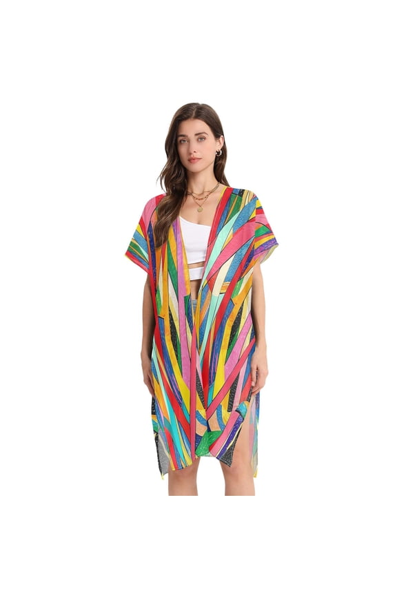 Stylish Women's Long Beach Cover-Up Swimwear Cover Ups Lightweight Resort Chic for Pool, Cruise Abstract Painting with Colorful
