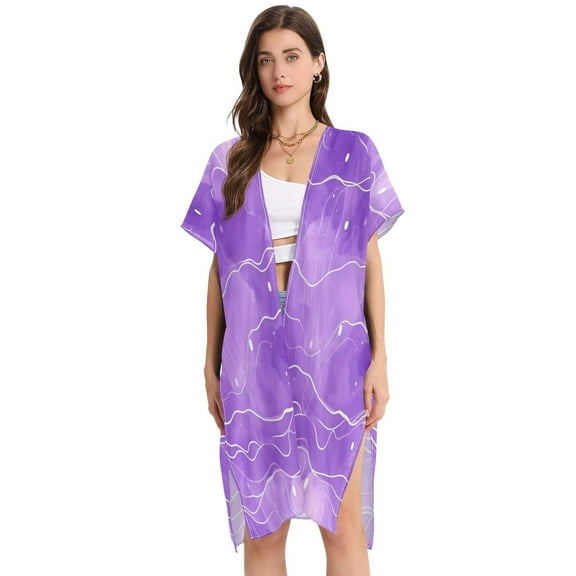 Stylish Women's Long Beach Cover-Up Swimwear Cover Ups Lightweight Resort Chic for Pool, Cruise Abstract Purple Watercolor Background