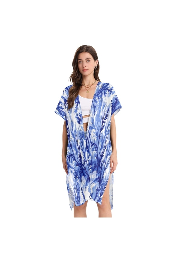 Stylish Women's Long Beach Cover-Up Swimwear Cover Ups Lightweight Resort Chic for Pool, Cruise Blue Pine Boughs