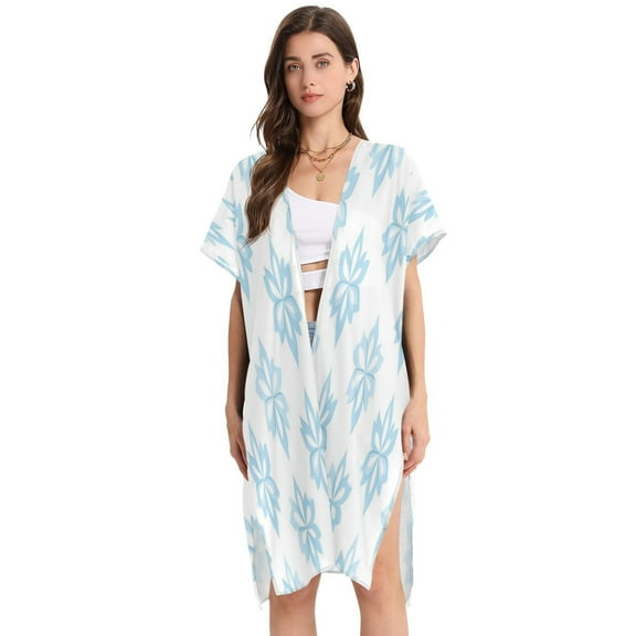 Stylish Women's Long Beach Cover-Up Swimwear Cover Ups Lightweight Resort Chic for Pool, Cruise Blue Snowflake-like Flowers