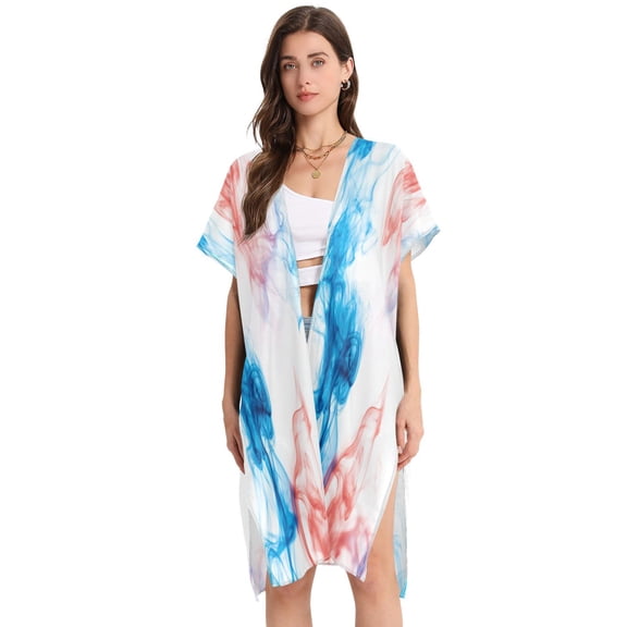 Stylish Women's Long Beach Cover-Up Swimwear Cover Ups Lightweight Resort Chic for Pool, Cruise Blue and Red Mist