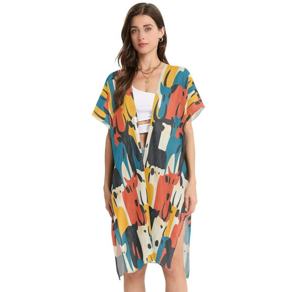 Stylish Women's Long Beach Cover-Up Swimwear Cover Ups Lightweight Resort Chic for Pool, Cruise Graffiti Cows