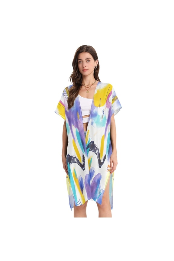 Stylish Women's Long Beach Cover-Up Swimwear Cover Ups Lightweight Resort Chic for Pool, Cruise Multicolor Abstract Scene