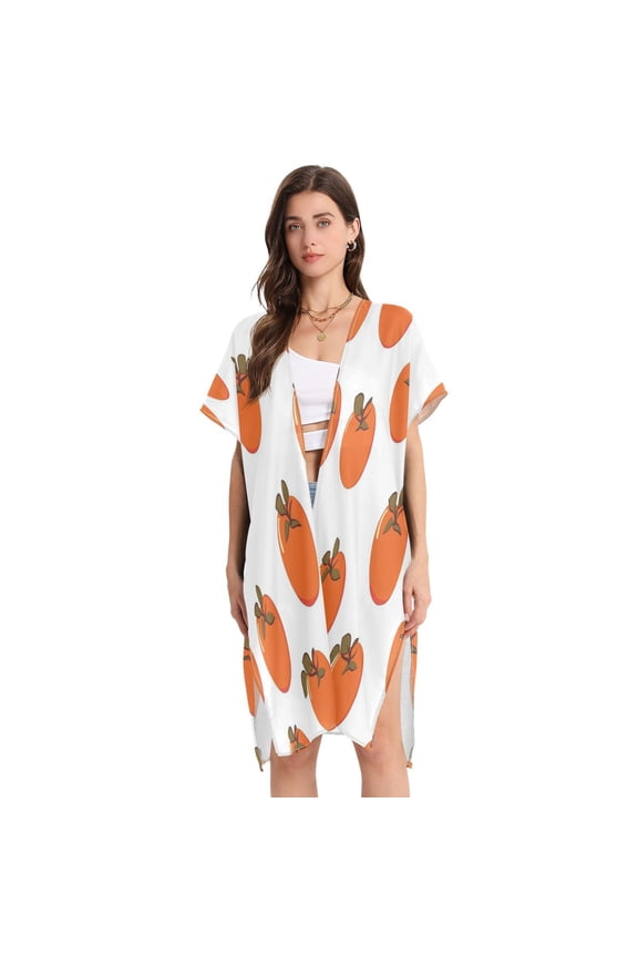 Stylish Women's Long Beach Cover-Up Swimwear Cover Ups Lightweight Resort Chic for Pool, Cruise Orange Persimmon Pattern