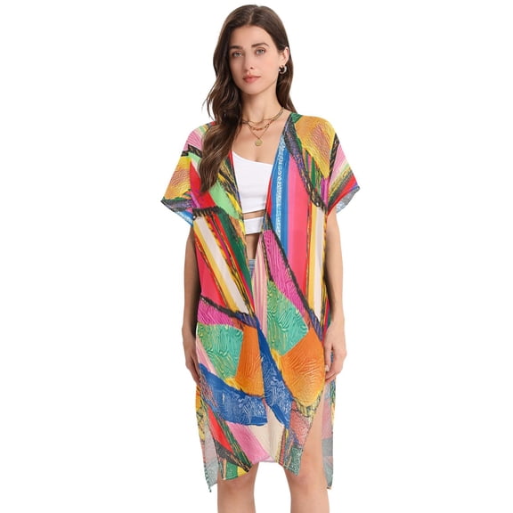 Stylish Women's Long Beach Cover-Up Swimwear Cover Ups Lightweight Resort Chic for Pool, Cruise Painting with Colorful