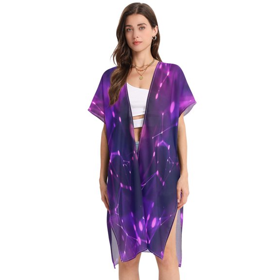 Stylish Women's Long Beach Cover-Up Swimwear Cover Ups Lightweight Resort Chic for Pool, Cruise Purple and Pink Glowing Abstract