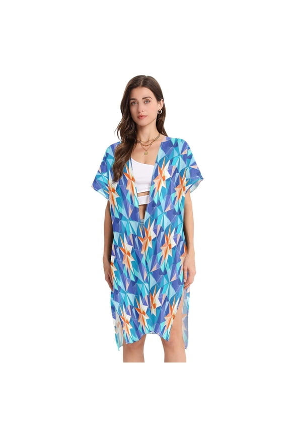 Stylish Women's Long Beach Cover-Up Swimwear Cover Ups Lightweight Resort Chic for Pool, Cruise Stereoscopic Star Pattern