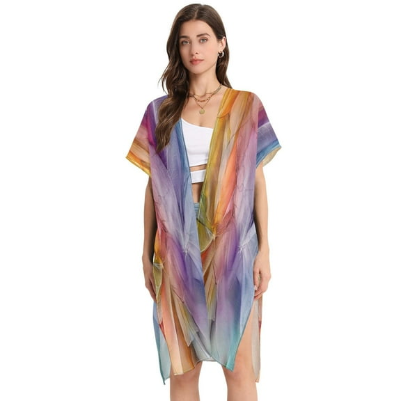 Stylish Women's Long Beach Cover-Up Swimwear Cover Ups Lightweight Resort Chic for Pool, Cruise Transparent Leaf Skeletons