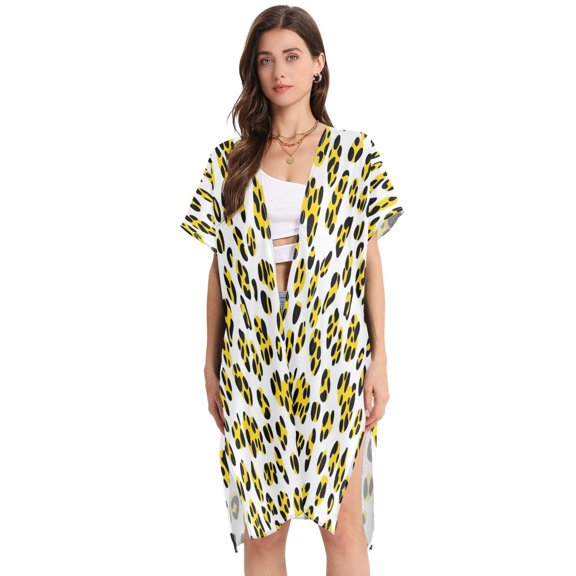 Stylish Women's Long Beach Cover-Up Swimwear Cover Ups Lightweight Resort Chic for Pool, Cruise Yellow Leopard Print Pattern