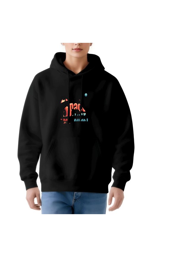 Stylish Women's Long Sleeve Hoodie Pullover with Front Pocket ' SPACE ' Graphic Design Gradient Font & Abstract Shapes Casual Comfort