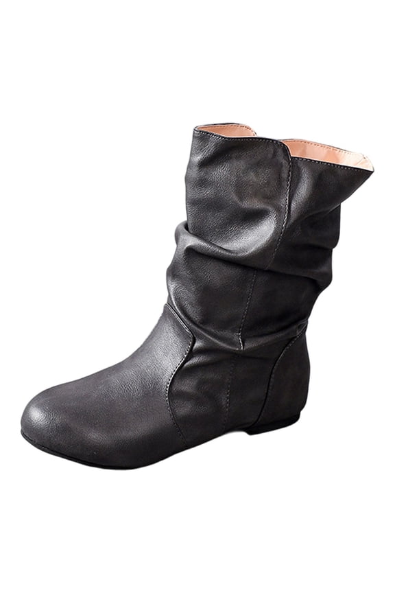 Stylish Women's Mid Calf Boots Effortless On Wear Versatile Everyday Footwear Comfortable Flat Heel Design Timeless Classic for All Day Use,Color:Grey,Size:6