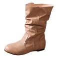thumbnail image 1 of Stylish Women's Mid Calf Boots Effortless On Wear Versatile Everyday Footwear Comfortable Flat Heel Design Timeless Classic for All Day Use,Color:Khaki,Size:6, 1 of 9